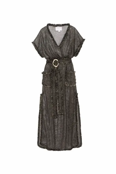 C860-004 KADIN KISAKOL KEMERLİ KAFTAN