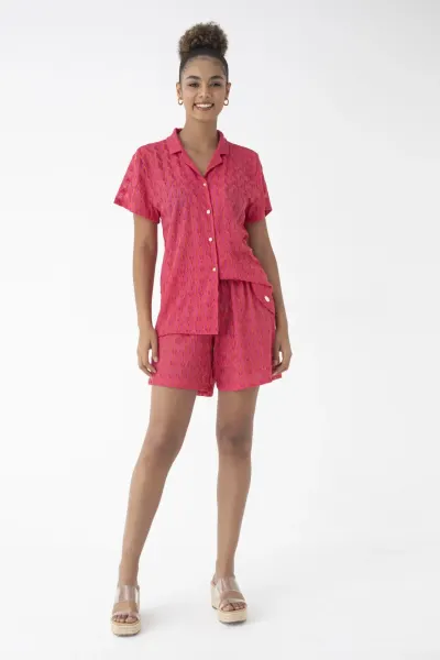 C860-017 KADIN ÖNÜ DÜĞMELİ KISAKOL SHORT TAKIM