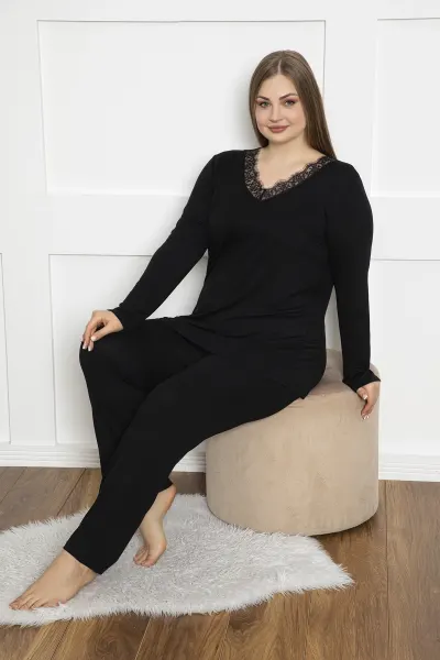 Kadın Battal Viskon Uzunkol Pijama C840-205