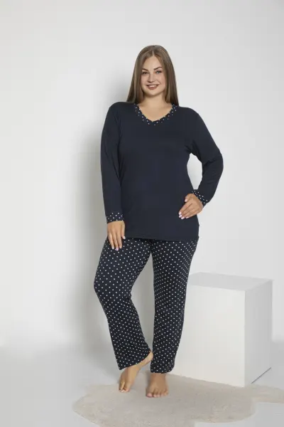 Kadın Battal V Yaka Uzunkol Pijama Takım C840-261