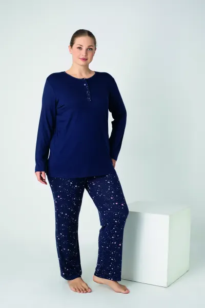 Kadın Battal Viskon Patlı Uzunkol Pijama Takım C840-905