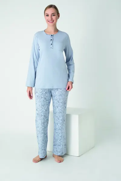 Kadın Penye Süprem Patlı Uzunkol Pijama Takım C840-931
