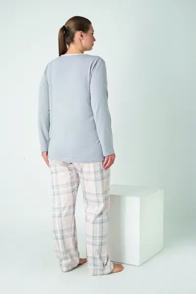 Kadın Battal Penye Süprem Patlı Uzunkol Pijama Takım C840-927