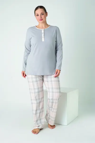 Kadın Battal Penye Süprem Patlı Uzunkol Pijama Takım C840-927