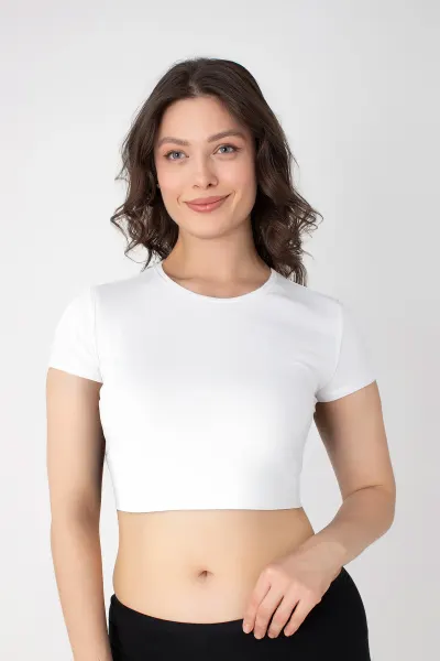 Kadın Modal Bisiklet Yaka Yarımkol Crop C801-021