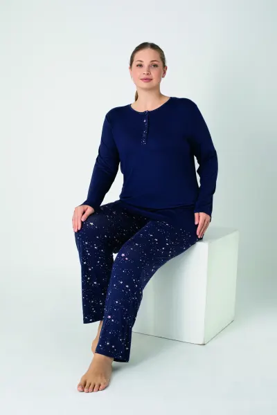Kadın Battal Viskon Patlı Uzunkol Pijama Takım C840-905