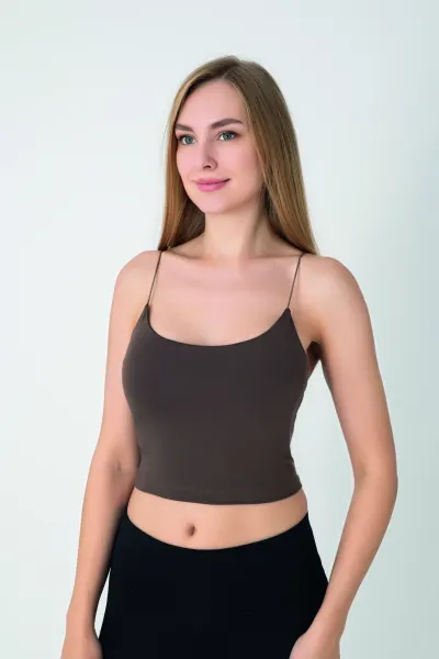 Kadın Modal Spagetti Askılı Krop T-shırt C801-037