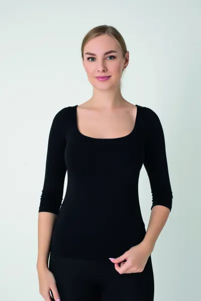 Kadın Modal U Yaka 3/4 Kol T-shirt C801-035