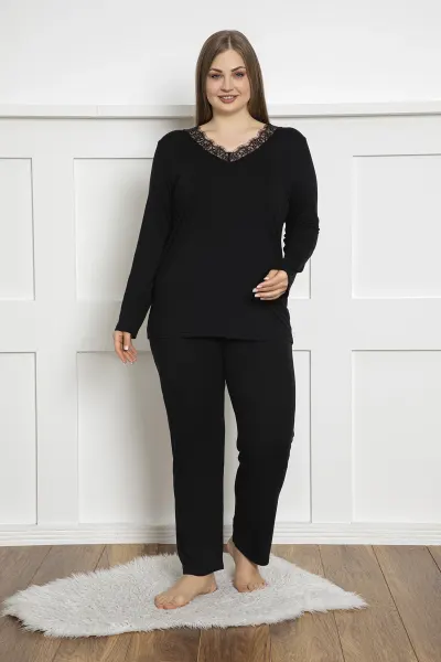 Kadın Battal Viskon Uzunkol Pijama C840-205