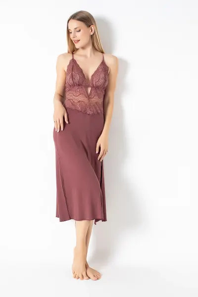 Kadın Viskon Dantelli İp Askılı Gecelik C840-815