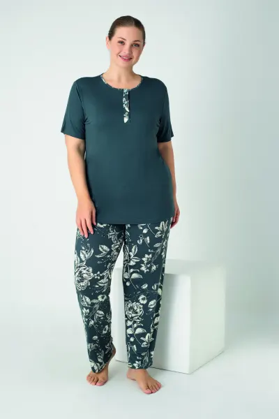 Kadın Battal Viskon Patlı Kısakol Pijama Takım C840-915