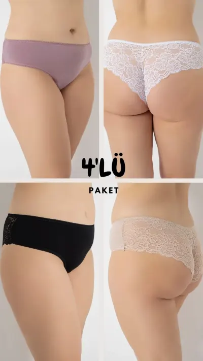 Kadın Büyük Beden Dantelli Bato Külot 4'lü Paket C804-005