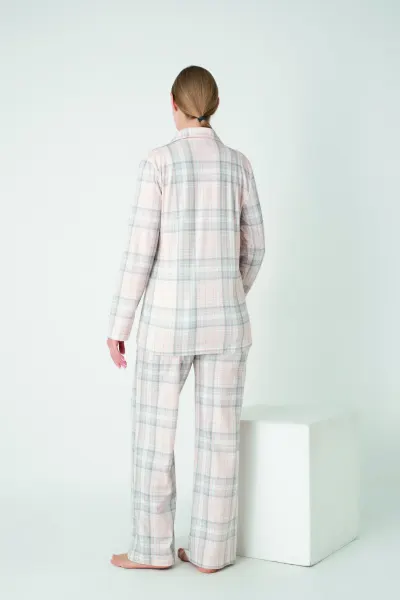 Kadın Penye Süprem Önü Düğmeli Uzunkol Pijama Takım C840-924