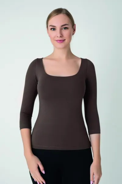 Kadın Modal U Yaka 3/4 Kol T-shirt C801-035