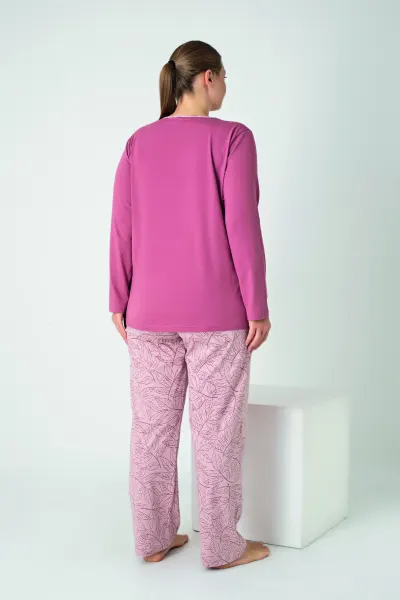 Kadın Battal Penye Süprem Patlı Uzunkol Pijama Takım C840-922