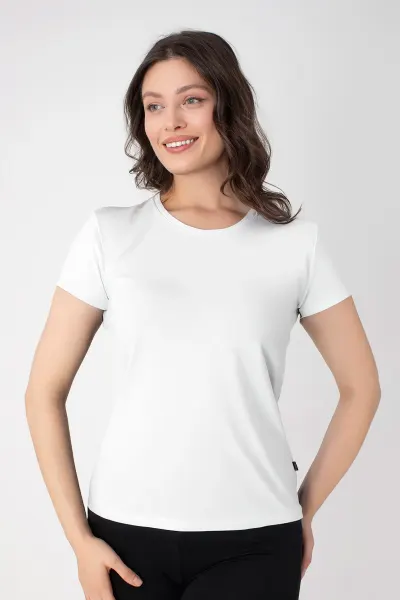 Kadın Modal Bisiklet Yaka T-shırt C801-019