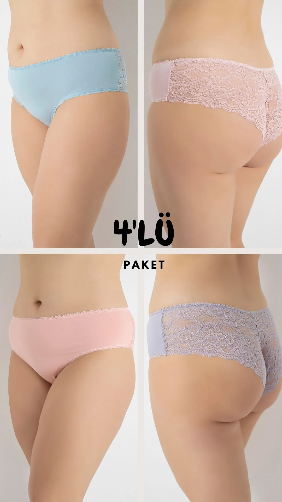 Kadın Büyük Beden Dantelli Bato Külot 4'lü Paket C804-005