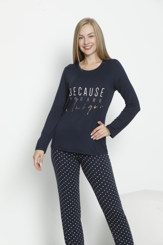 Kadın Viskon Bisiklet Yaka Uzunkol Pijama C840-252