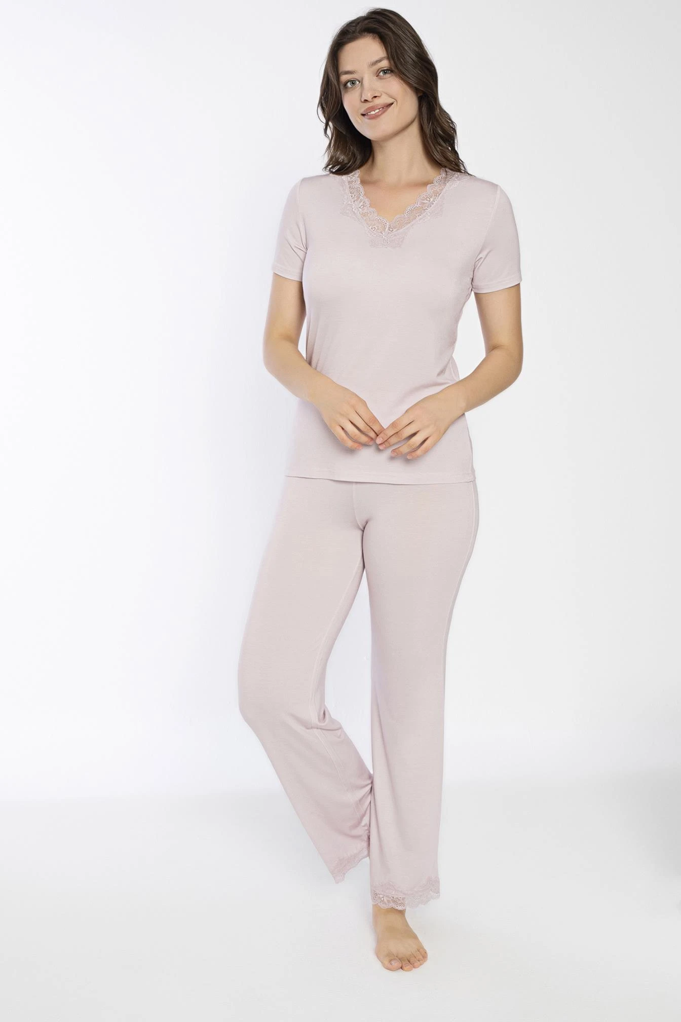 Kadın Viskon Dantelli Kısakol Pijama Takım C840-707