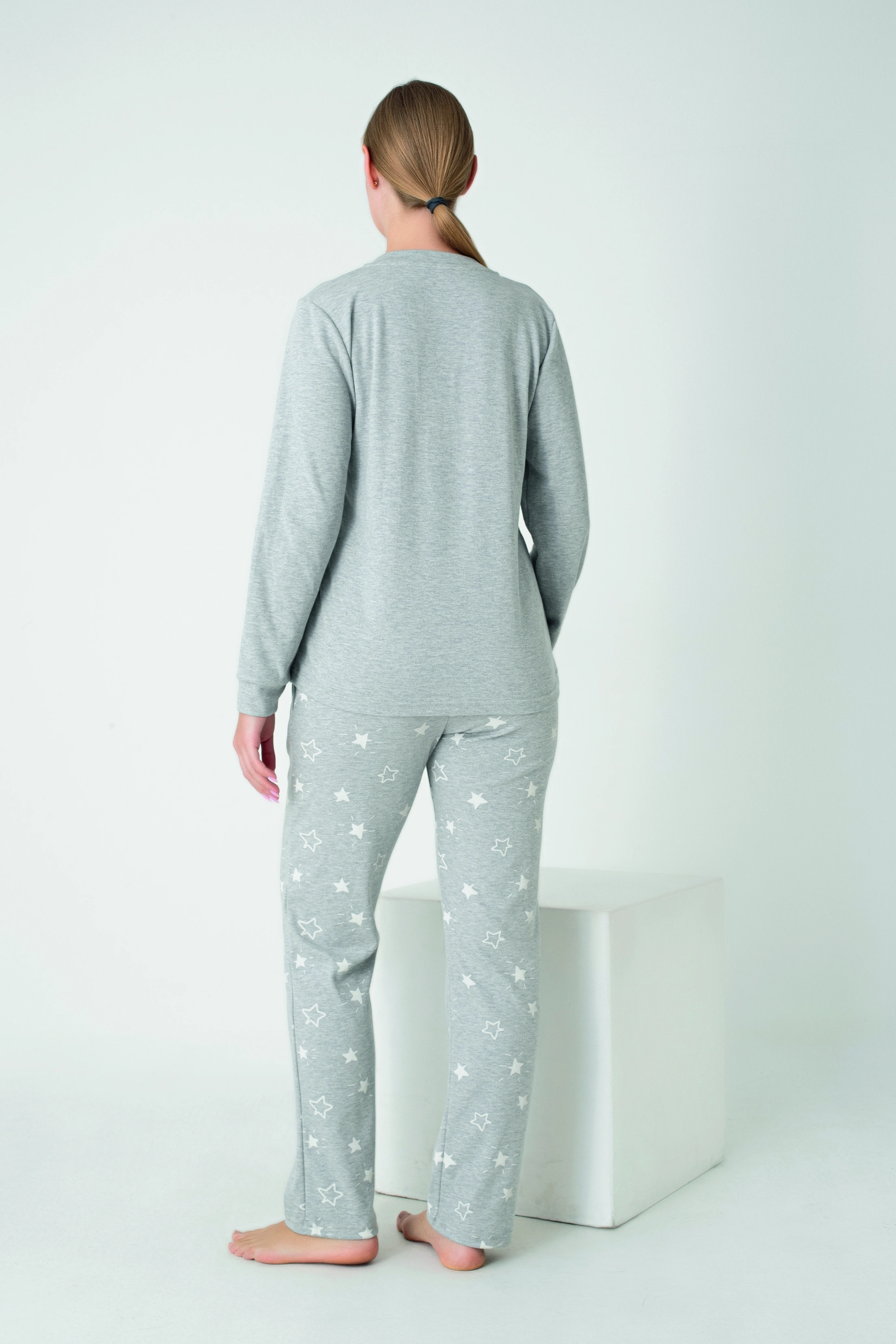 Kadın Penye İnterlok Patlı Uzunkol Pijama Takım C840-941