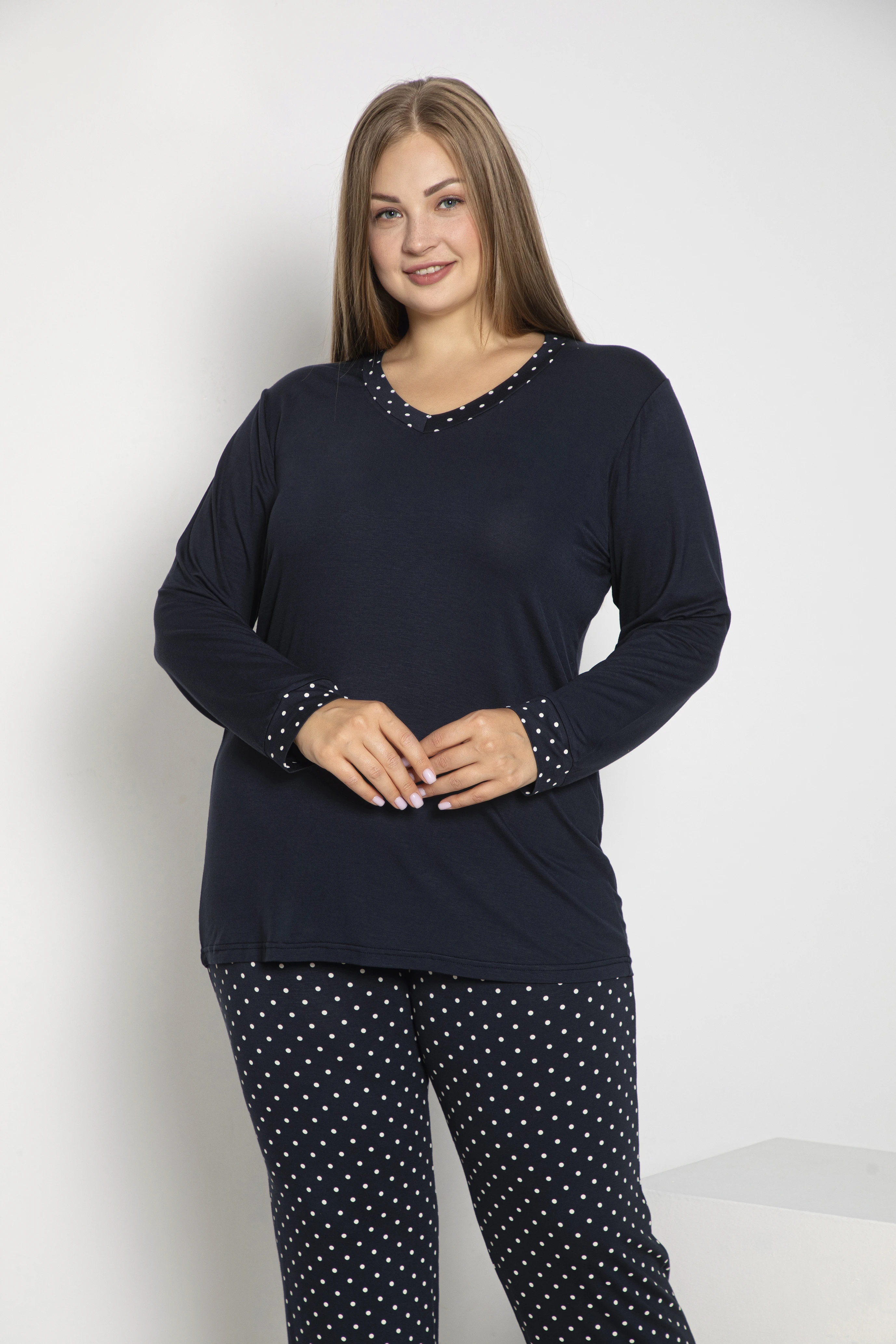 Kadın Battal V Yaka Uzunkol Pijama Takım C840-261