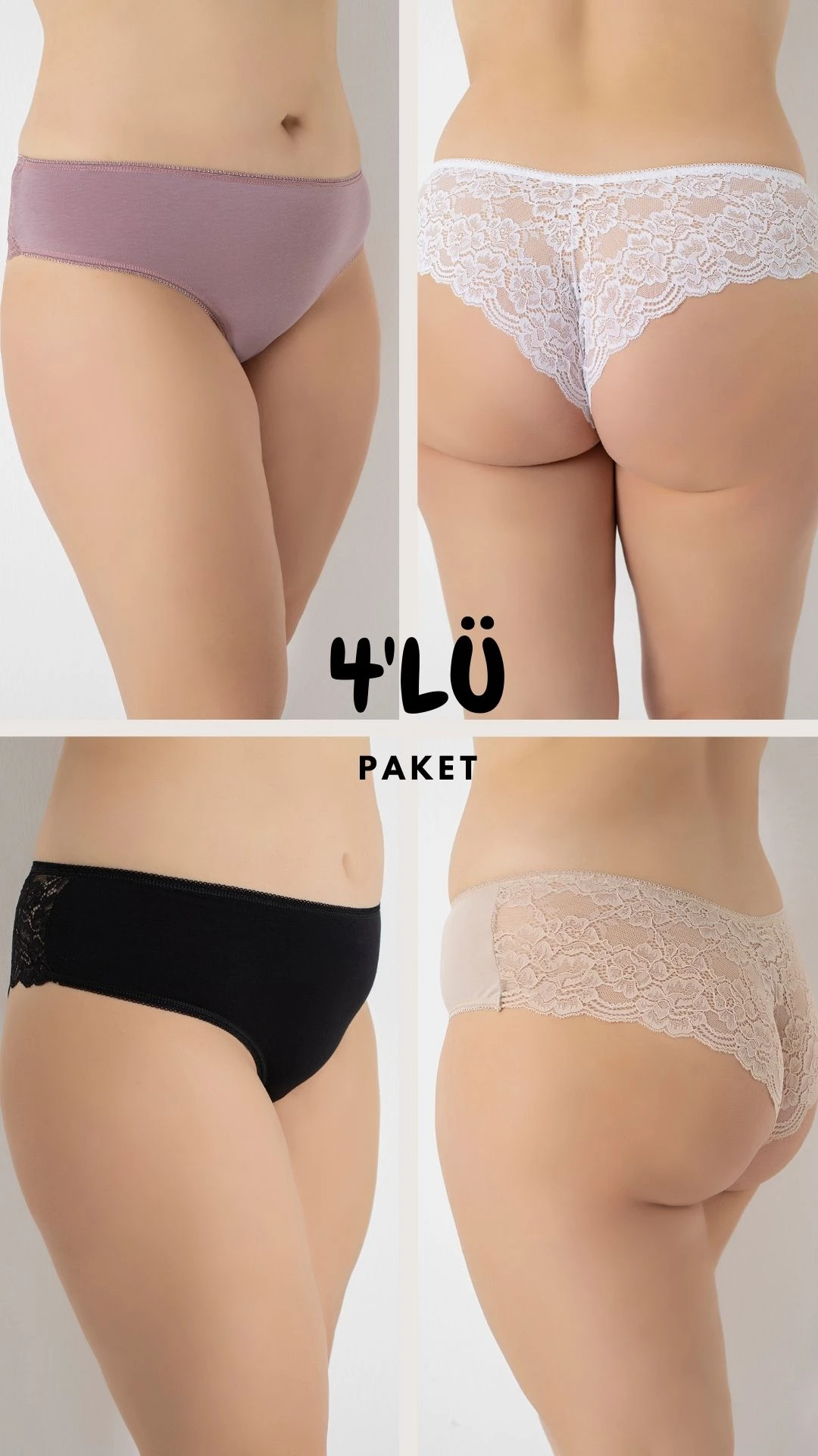 Kadın Büyük Beden Dantelli Bato Külot 4'lü Paket C804-005