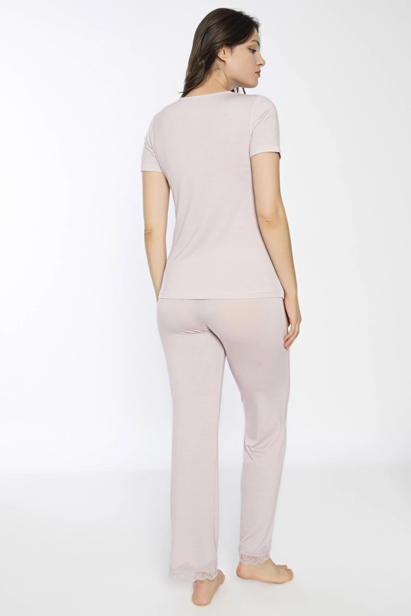 Kadın Viskon Dantelli Kısakol Pijama Takım C840-707