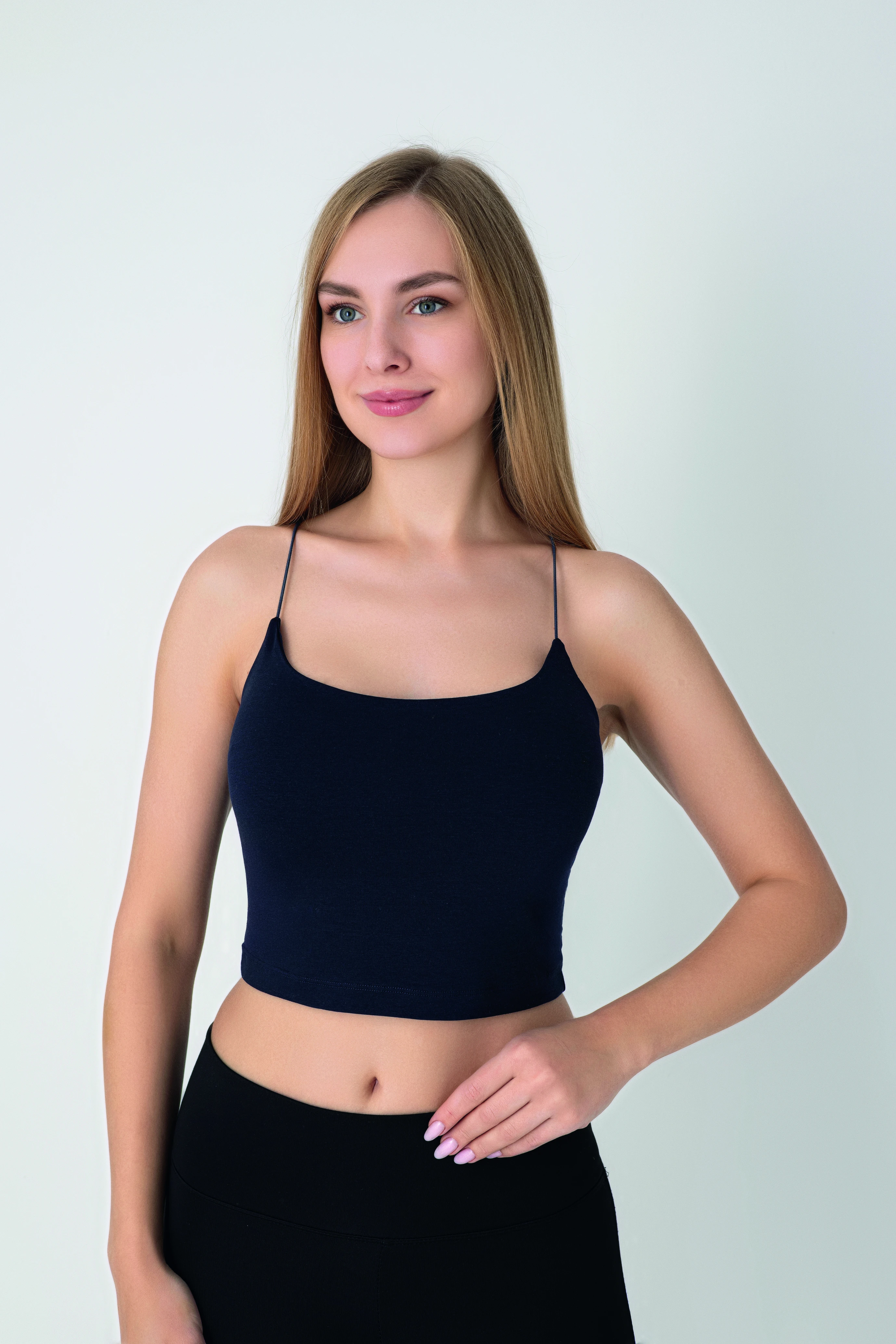 Kadın Modal Spagetti Askılı Krop T-shırt C801-037