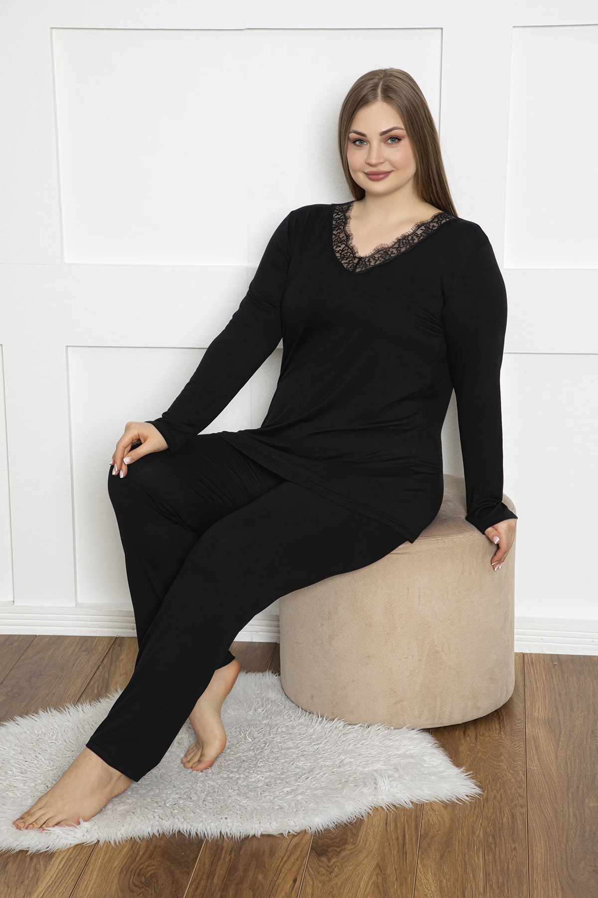 Kadın Battal Viskon Uzunkol Pijama C840-205