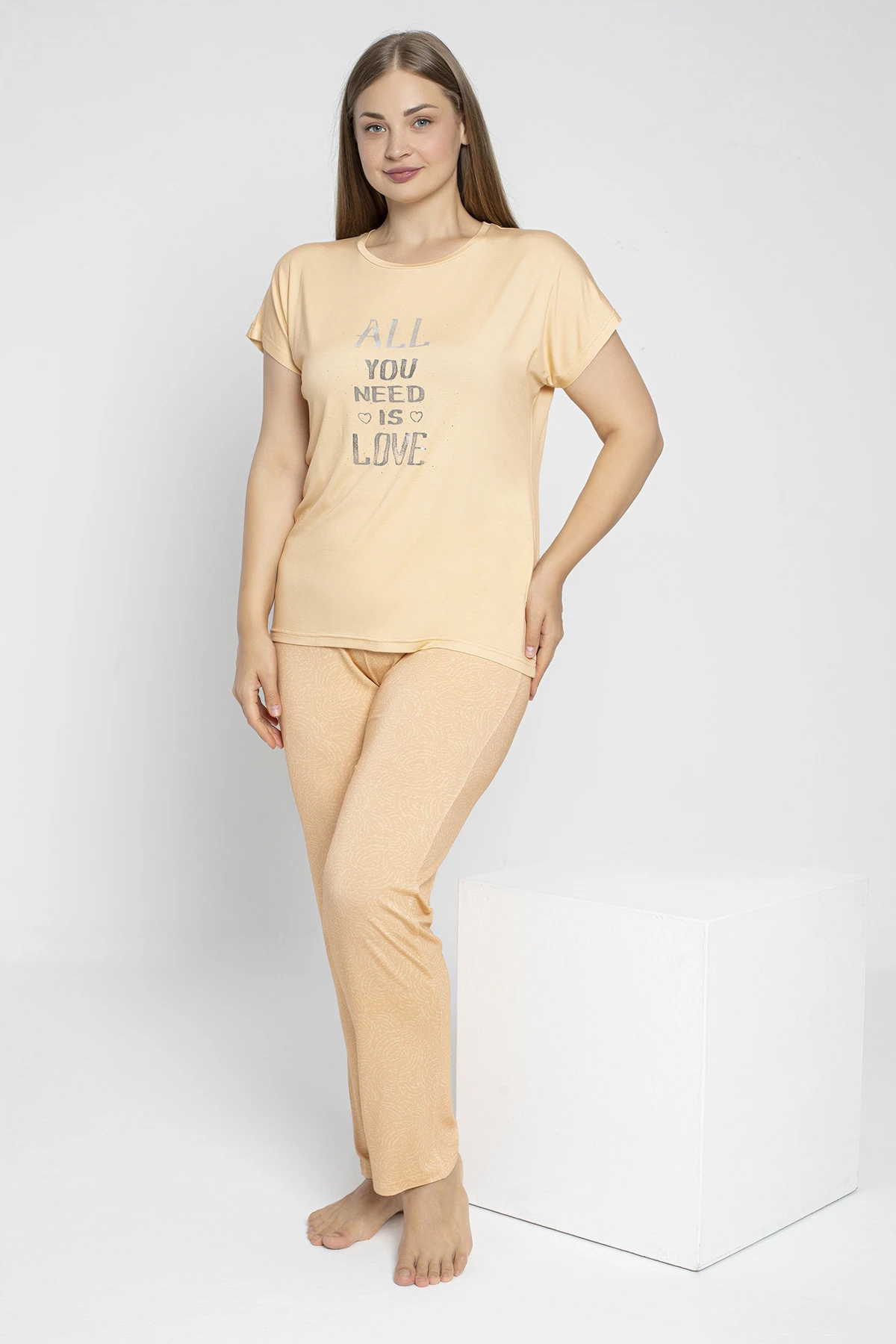 Kadın Battal Çıkmakol Pijama Takım (Önü Baskılı) C840-717