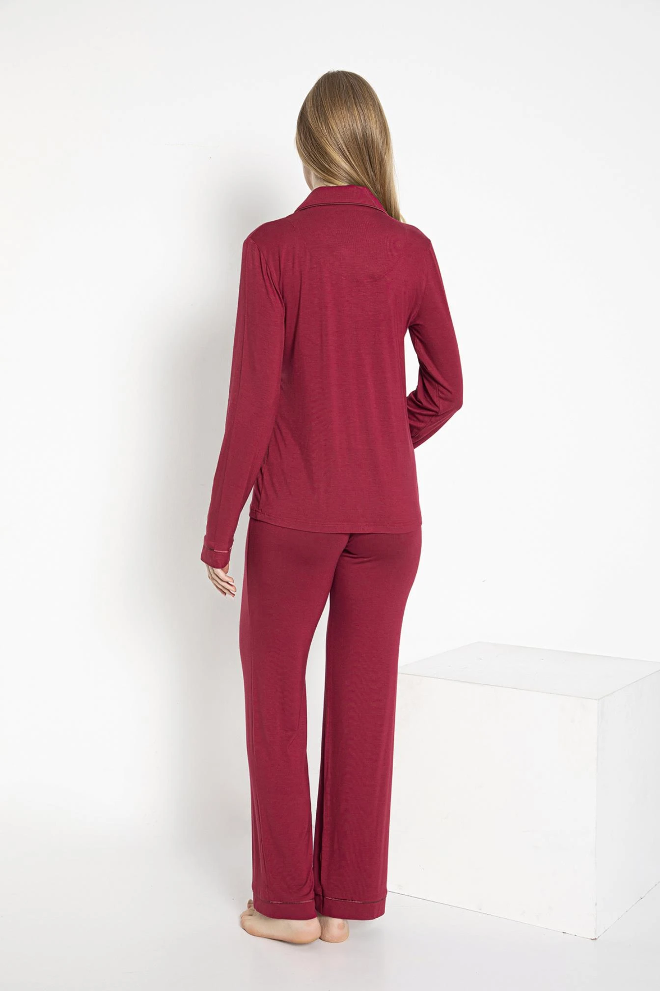 Kadın Önü Düğmeli Uzunkol  Pijama Takım C840-444