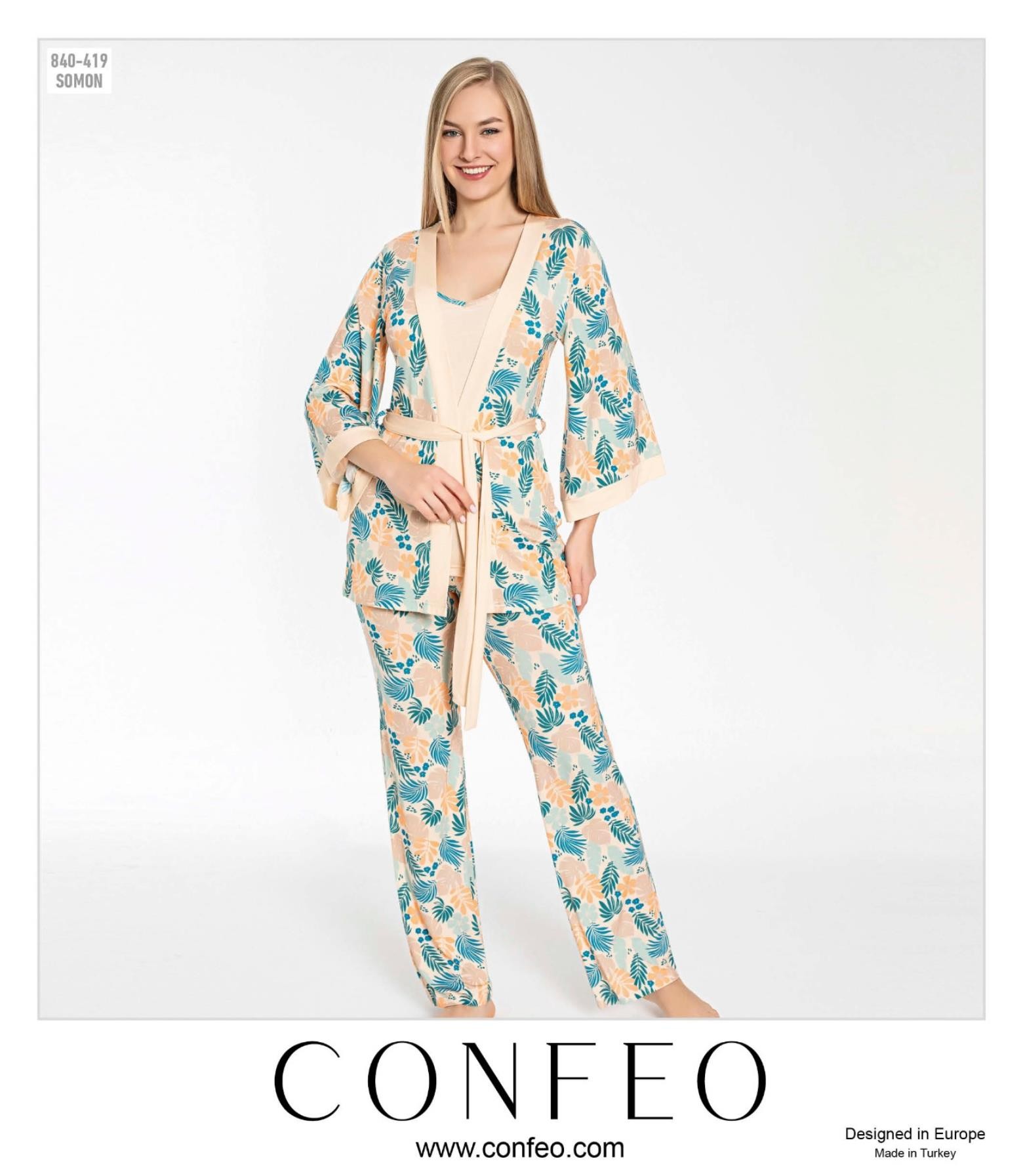 Kadın 3'lü İp Askılı Sabahlıklı Pijama Takımı C840-419