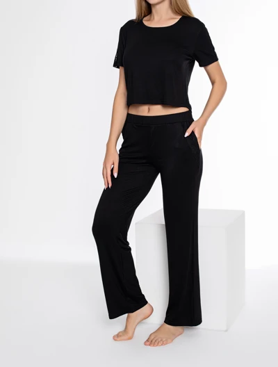 Kadın Kısakol Crop Dantelli Pijama Takım C840-754