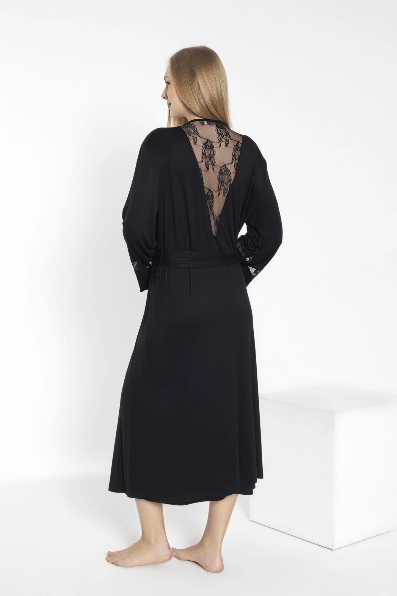 Kadın Viskon Dantelli İp Askılı Gecelik+Sabahlık TakımC840-812