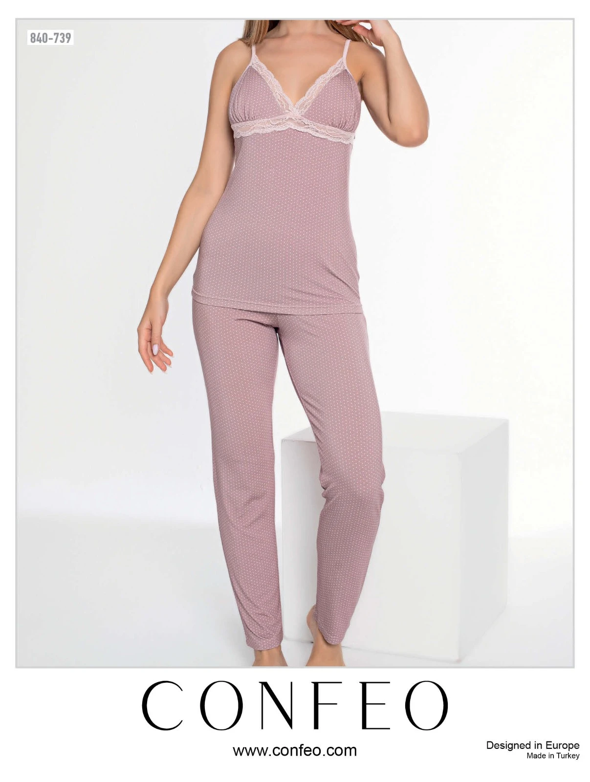 Kadın Viskon Dantelli İp Askılı Pijama Takım C840-739