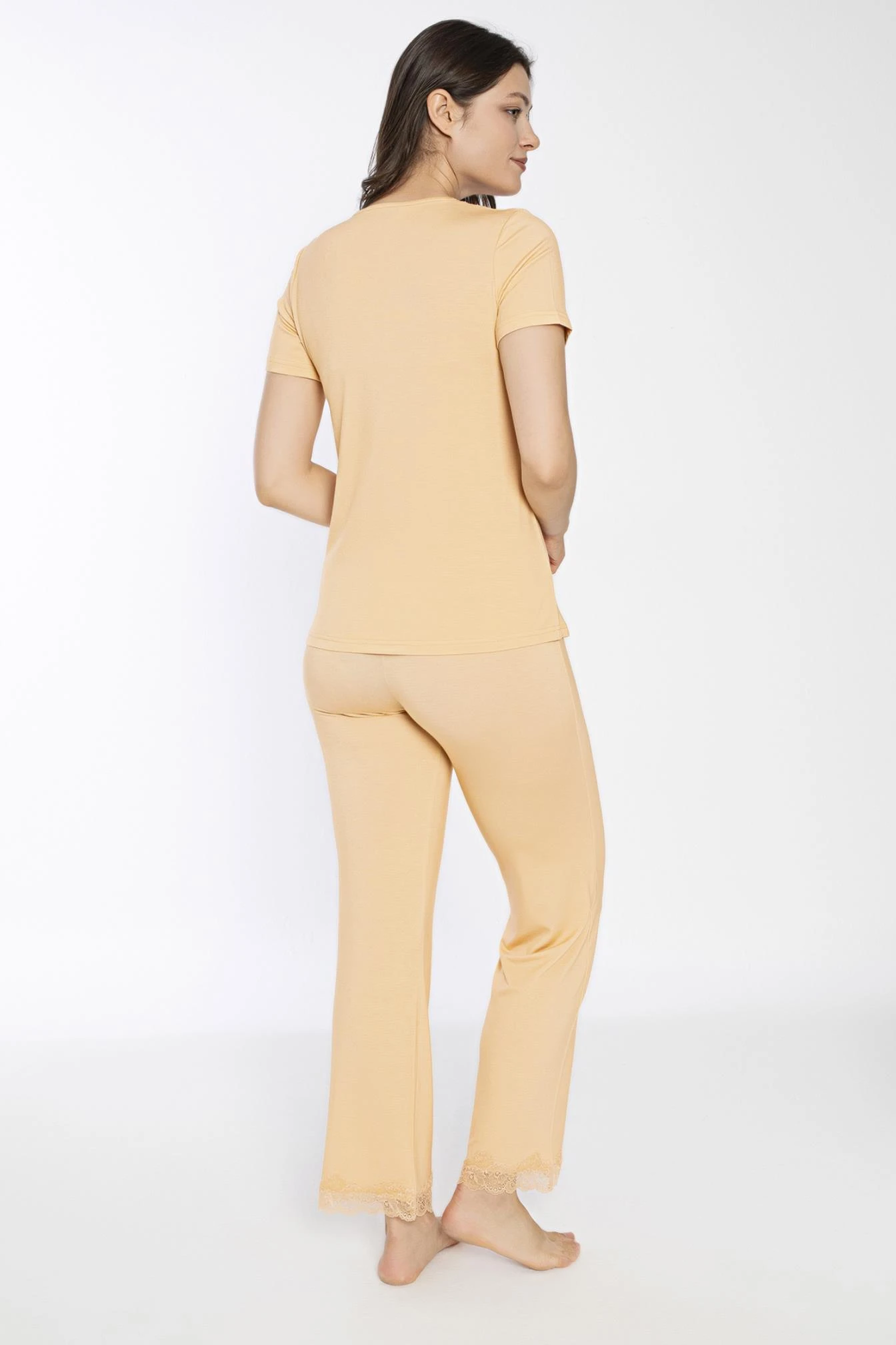 Kadın Viskon Dantelli Kısakol Pijama Takım C840-707