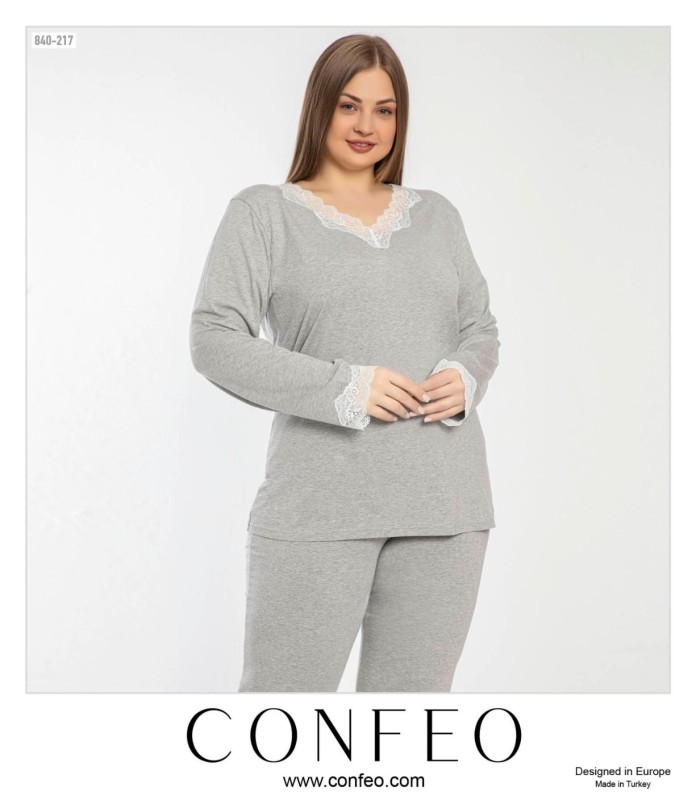 Kadın Büyük Beden Modal Uzunkol Pijama Takımı C840-217