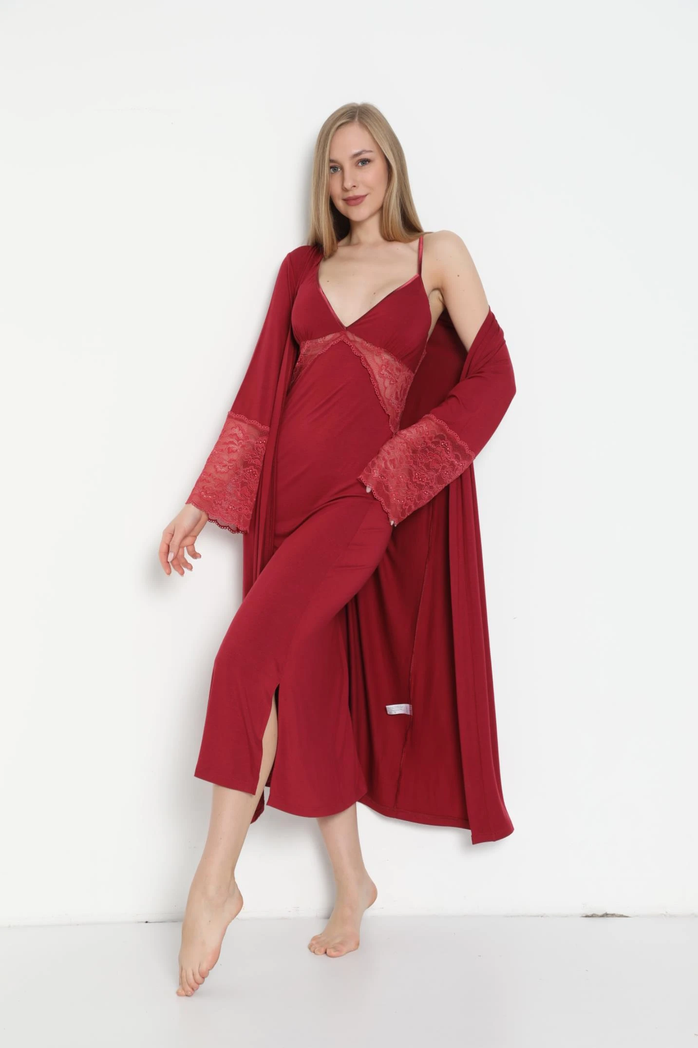 Kadın İp Askılı Gecelik Sabahlık Takım C840-445