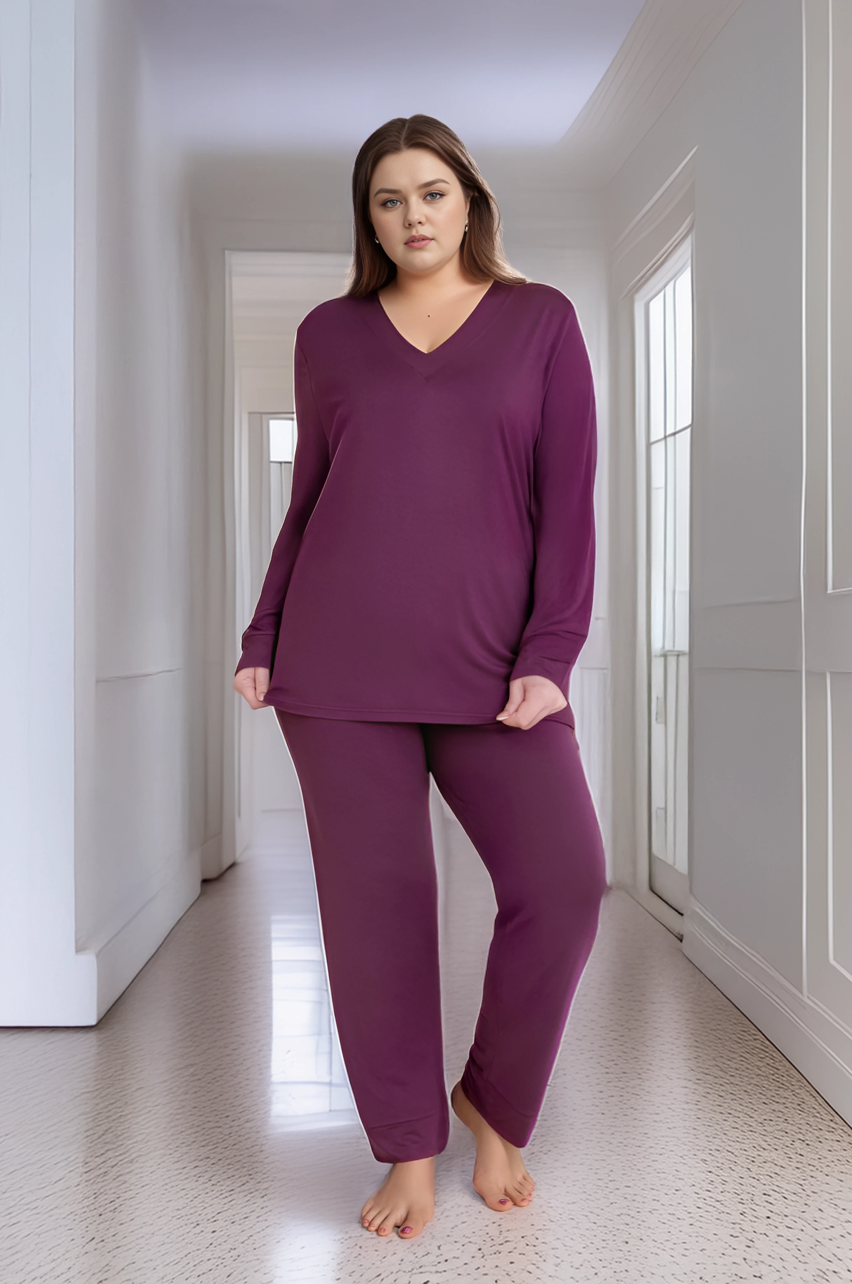 Kadın Battal V Yaka Uzunkol Pijama Takımı C840-856