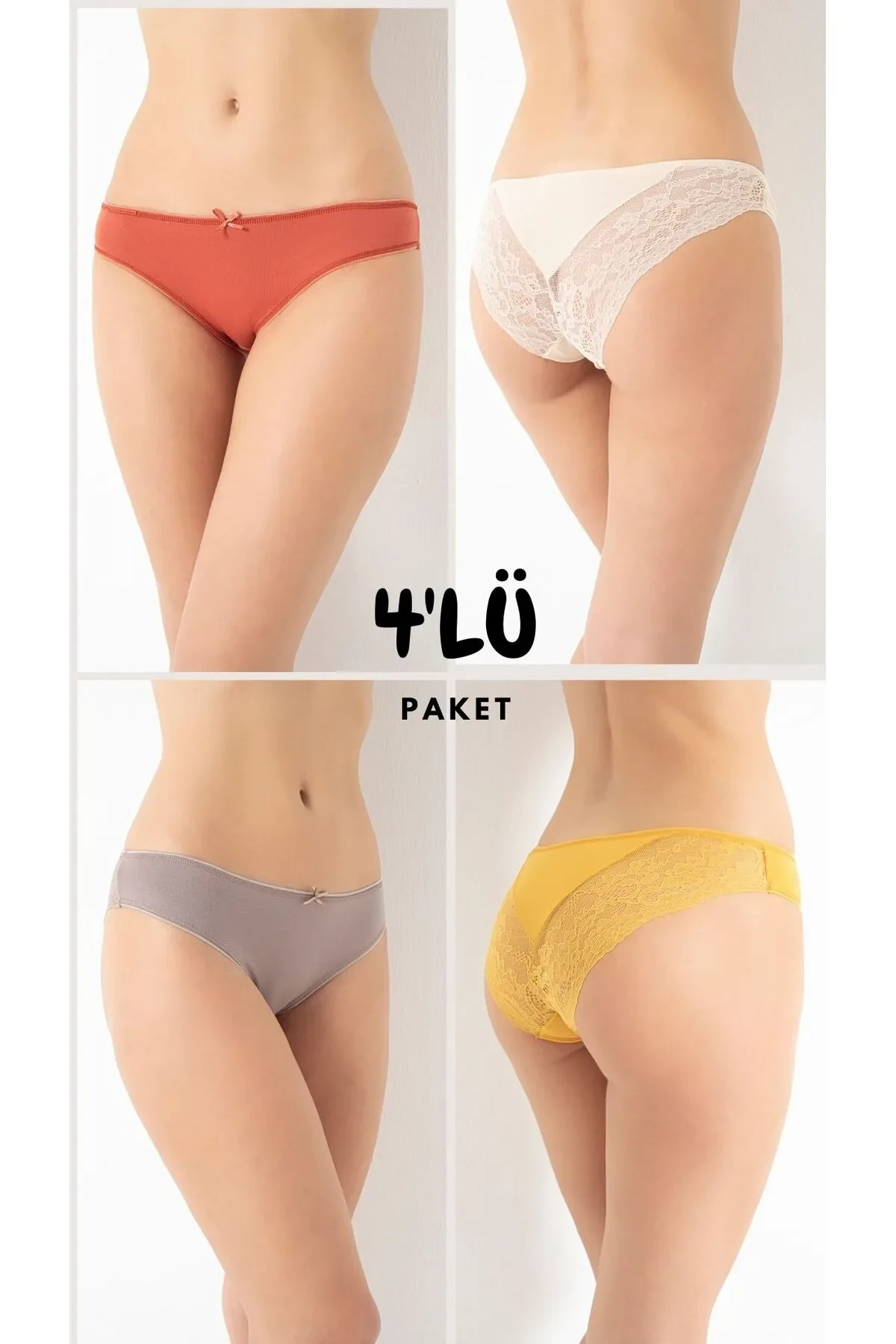 Kadın Dantelli Bikini 4'lü Külot Paket C804-001