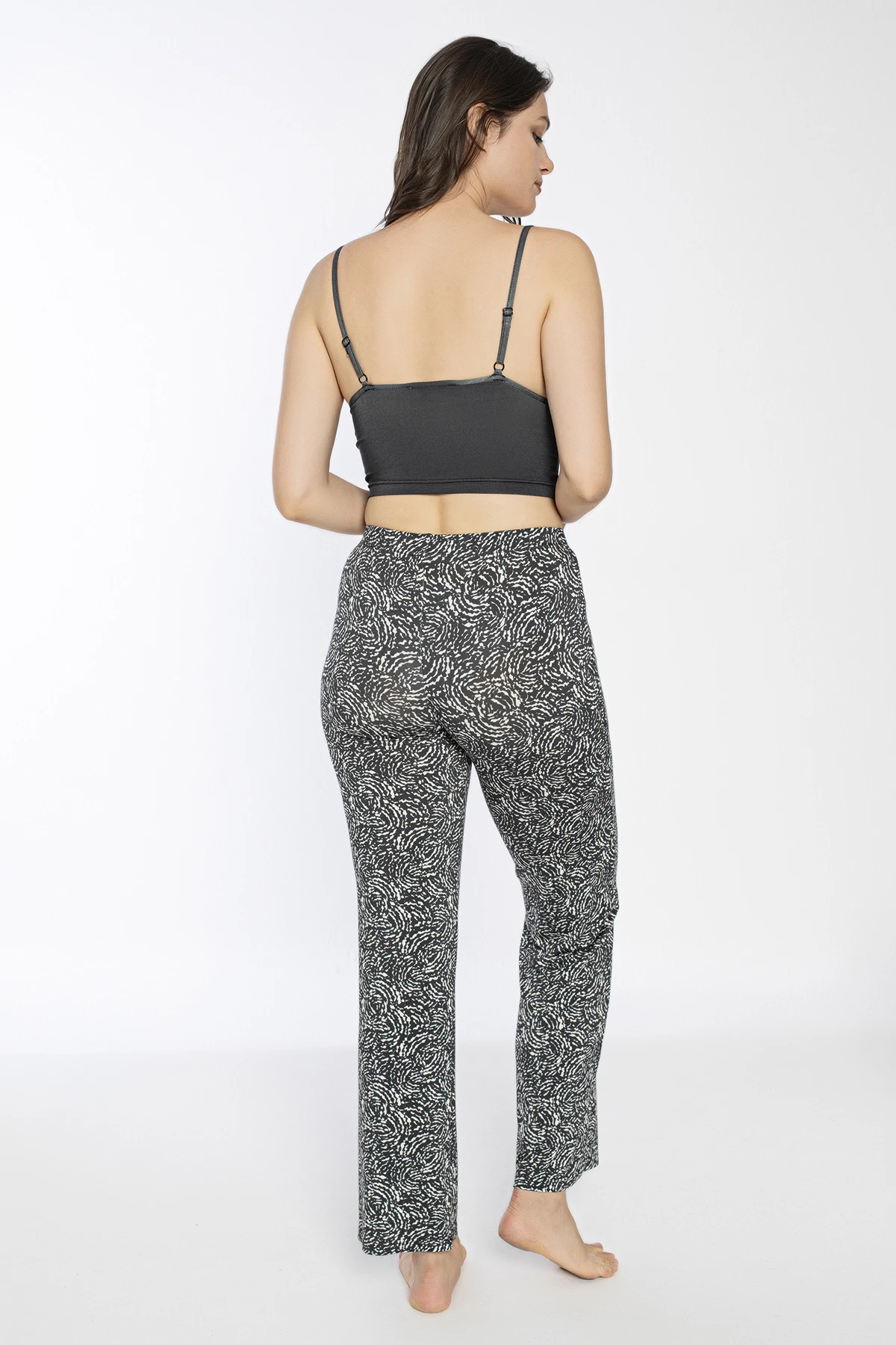 Kadın Viskon Krop Pijama+Sabahlık Takım C840-713