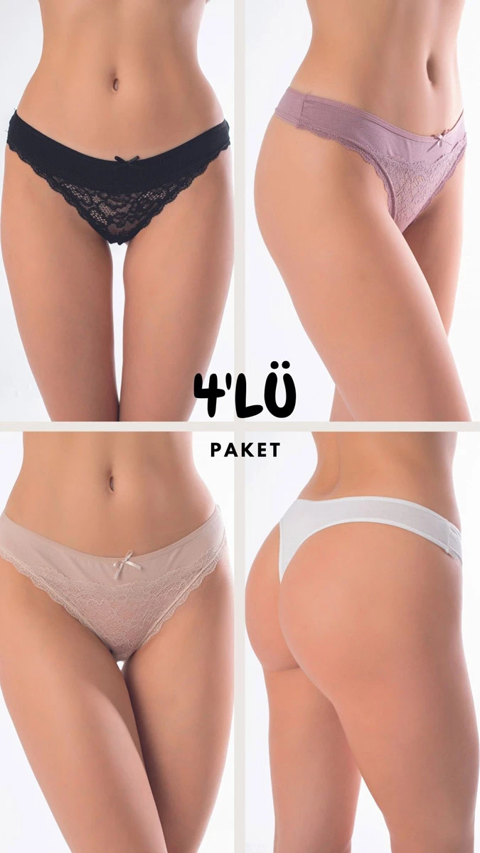 Kadın Dantelli Tanga 4'lü Paket C804-501