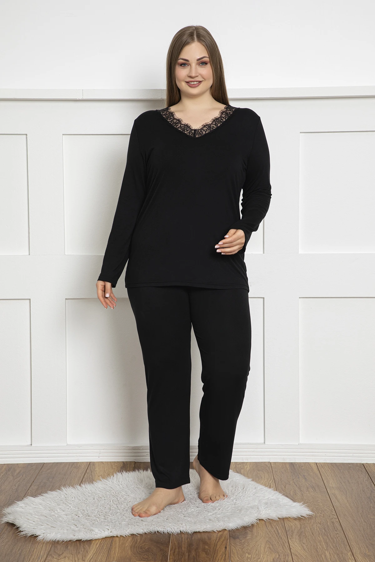 Kadın Battal Viskon Uzunkol Pijama C840-205