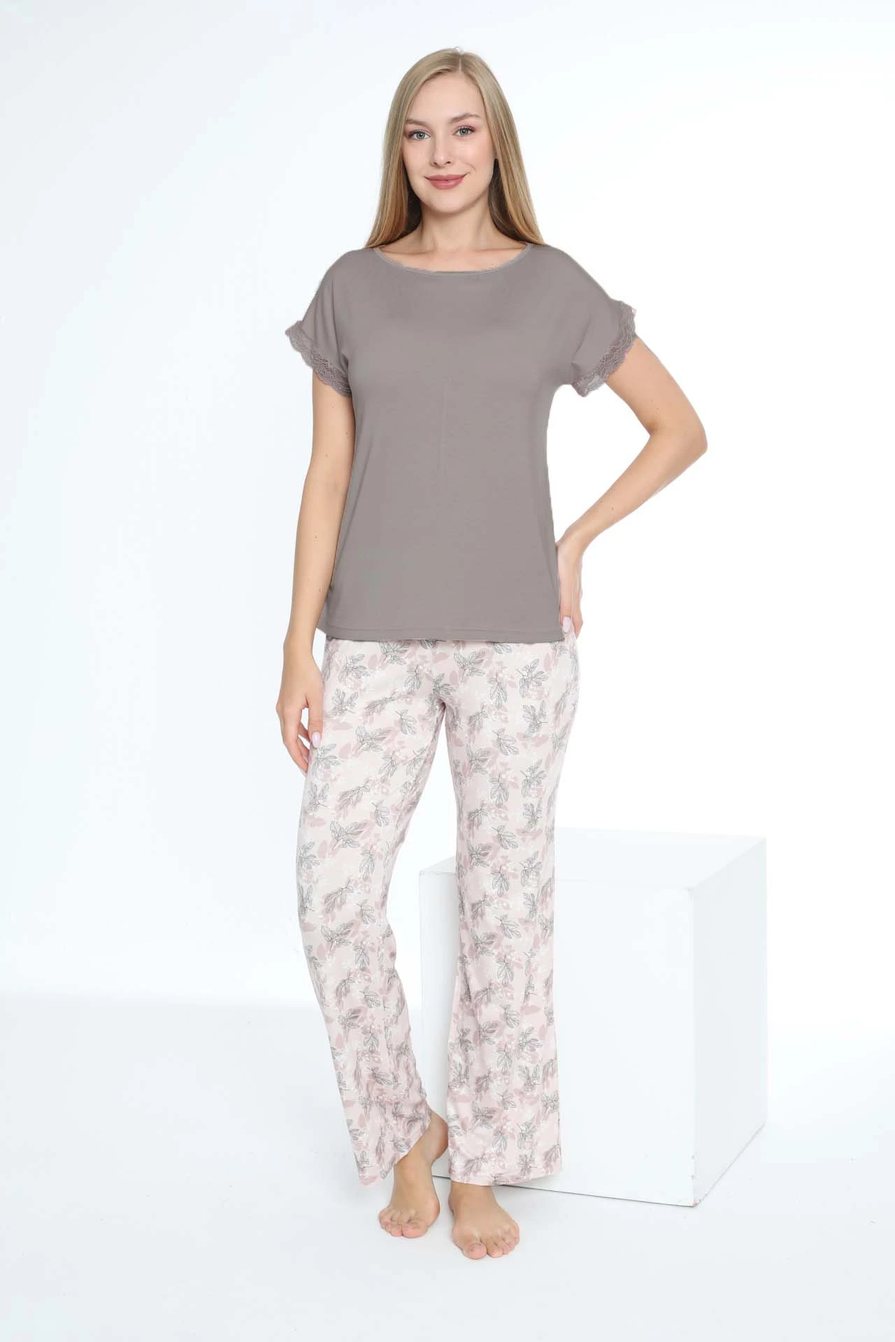 Kadın Viskon Dantelli Çıkmakol Pijama Takım C840-731