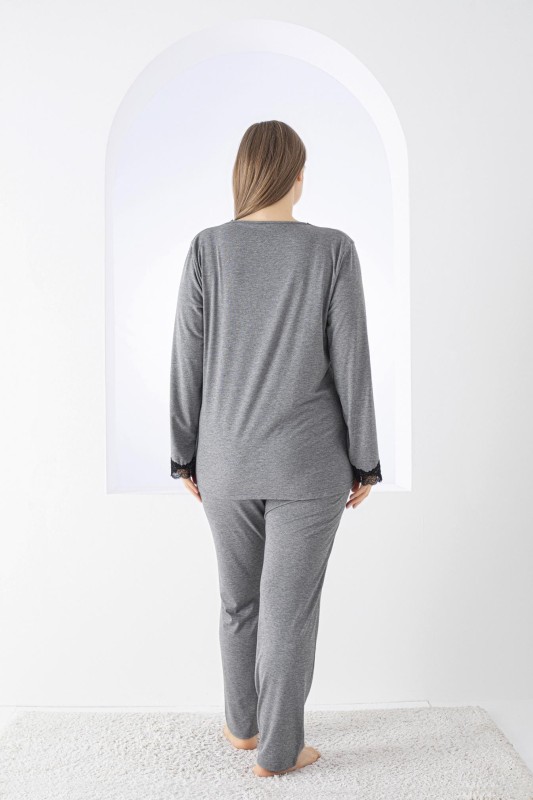 KADIN BATTAL VİSKON V YAKA UZUNKOL PİJAMA TAKIM C840-532