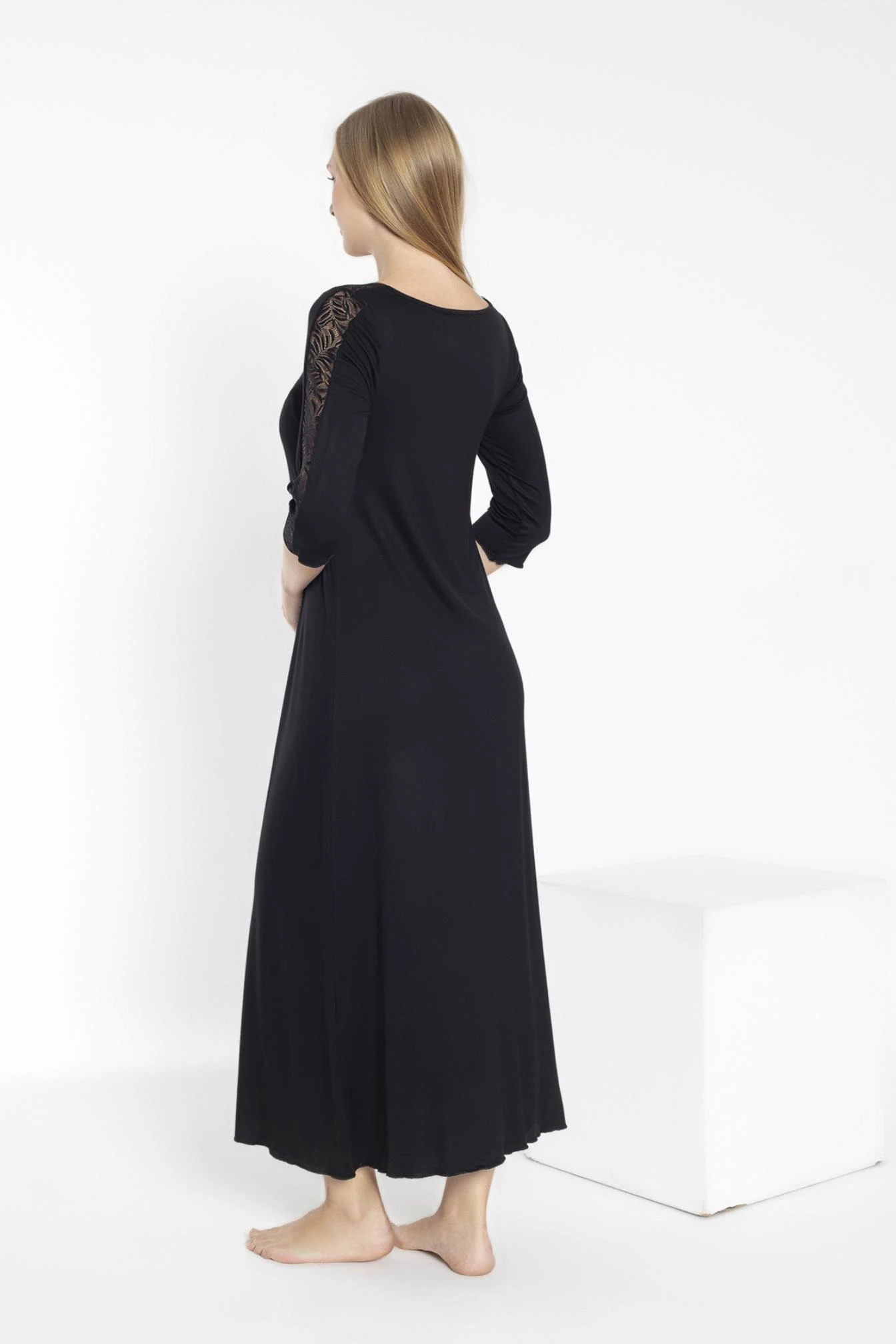 Kadın Yarımkol Dantellili Uzun Boy Gecelik Ev Elbisesi  C840-814