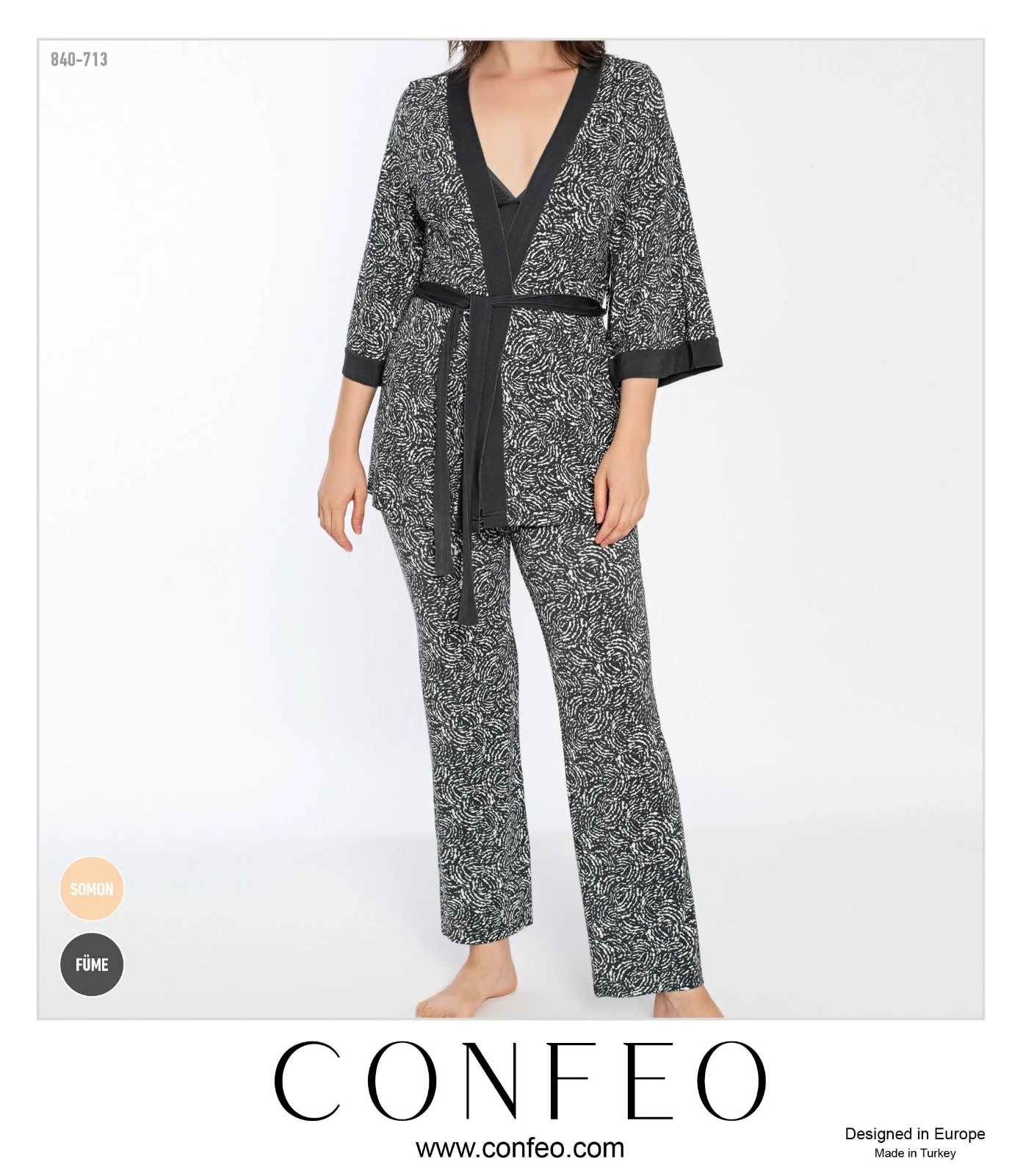 Kadın Viskon Krop Pijama+Sabahlık Takım C840-713