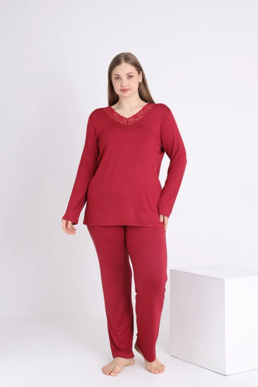 Kadın Battal Viskon Uzunkol Pijama C840-205