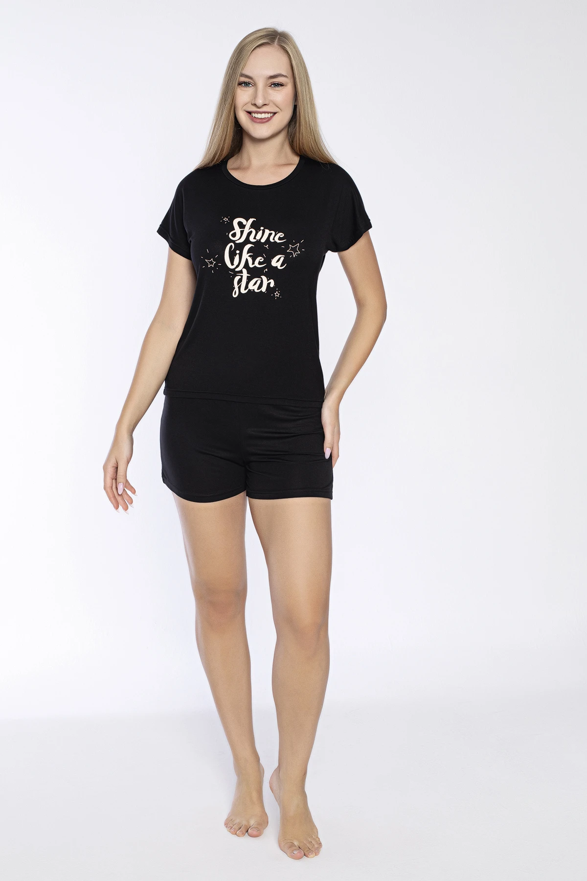 Kadın Viskon Çıkmakol Short Takım (Önü Baskılı) C840-762