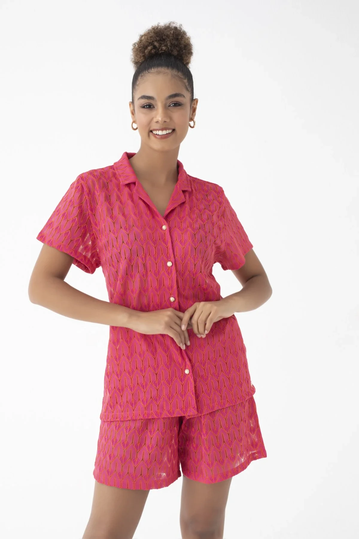 C860-017 KADIN ÖNÜ DÜĞMELİ KISAKOL SHORT TAKIM